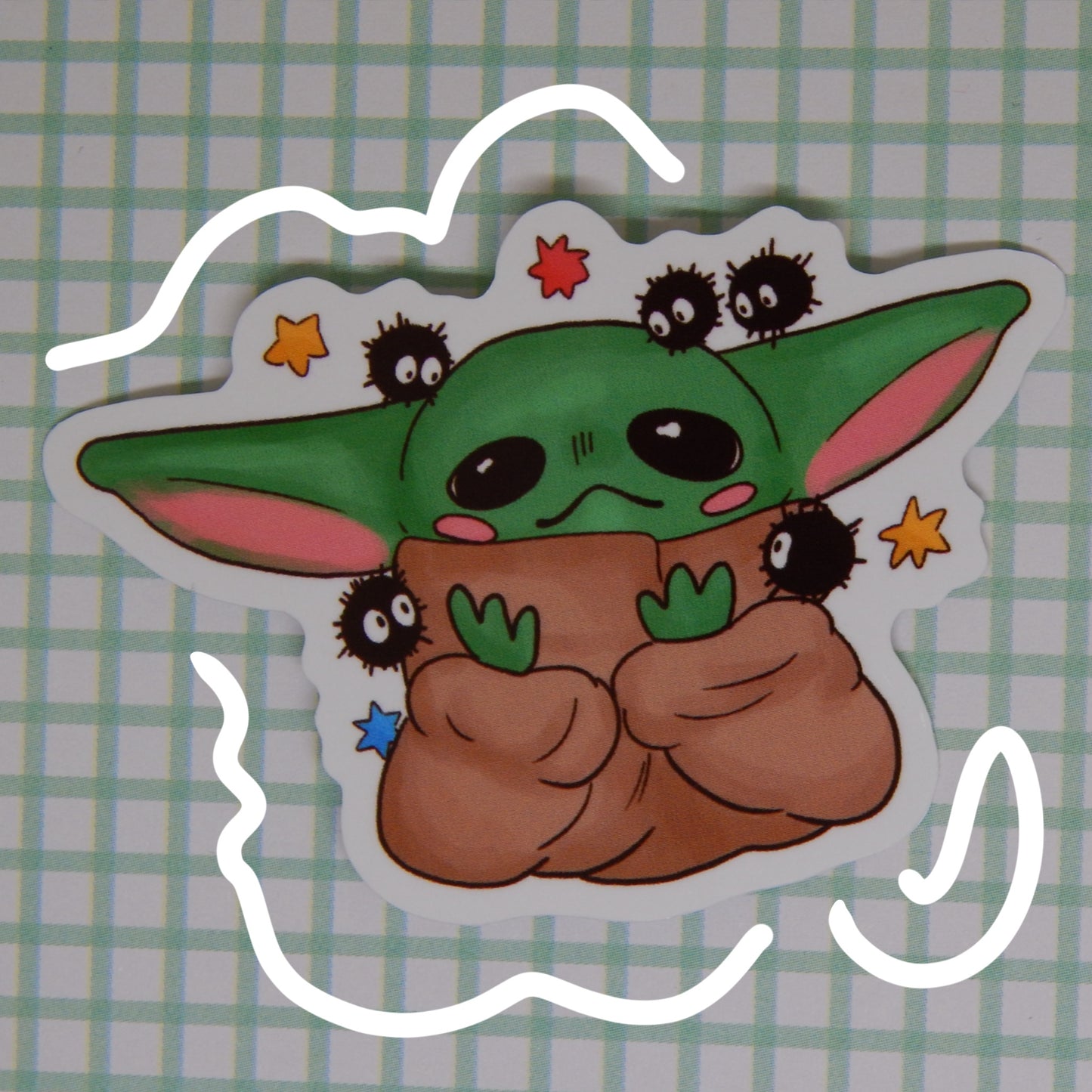 Baby yoda with soot sprites