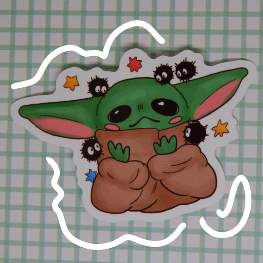 Baby yoda with soot sprites